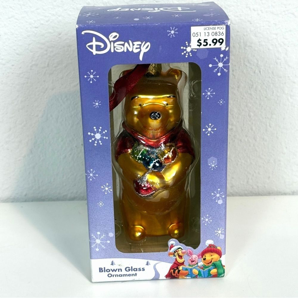 Vintage Disney Winnie the Pooh 5” Blown Glass Christmas Ornament 90s IOP